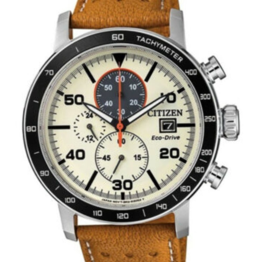 Citizen Tachymeter Watch w/ Leather Band